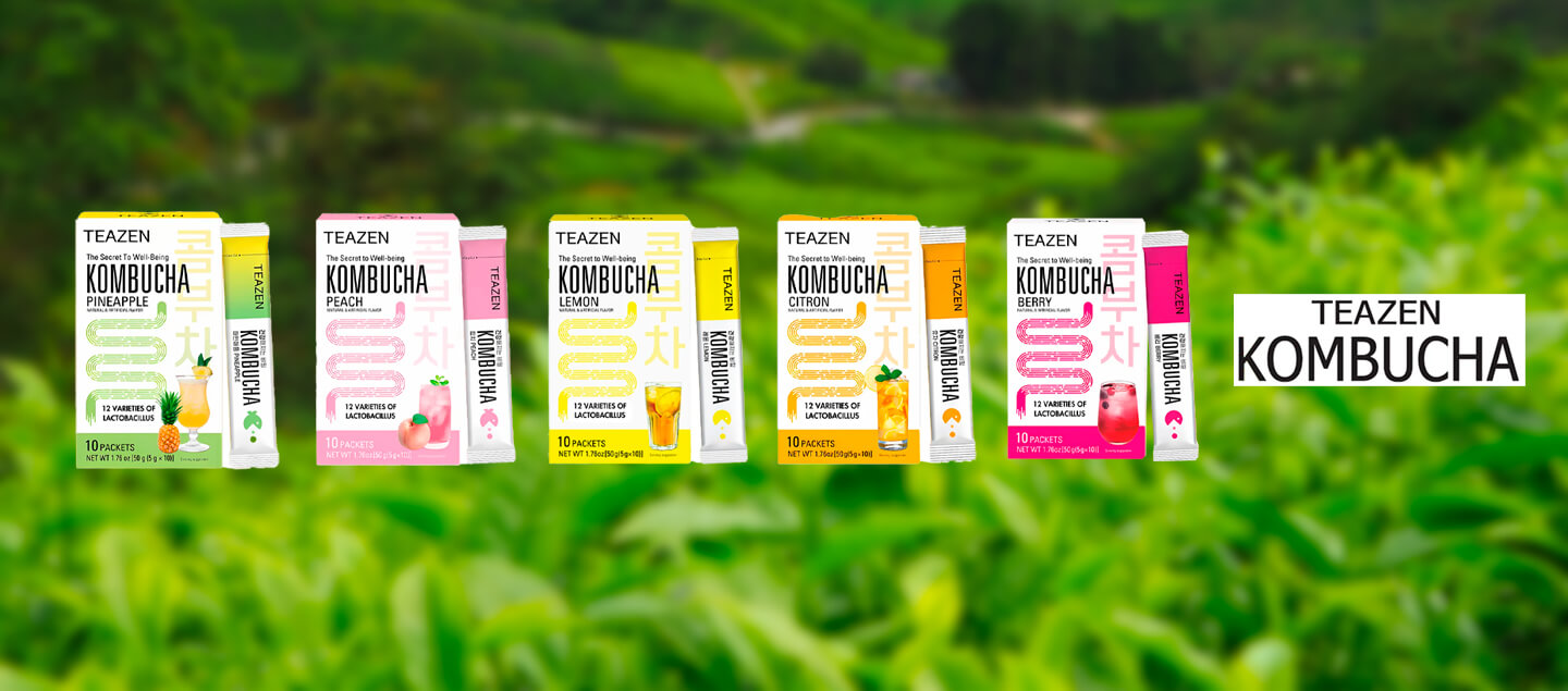 Set découverte de 50 sachets Kombucha TEAZEN (Fruits rouges, Pêche, Ananas, Citron classique ou coréen)