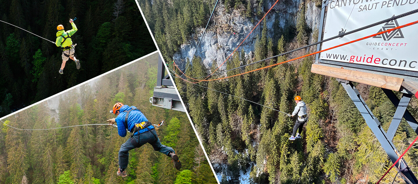 Saut pendulaire dans les magnifiques gorges du Pissot