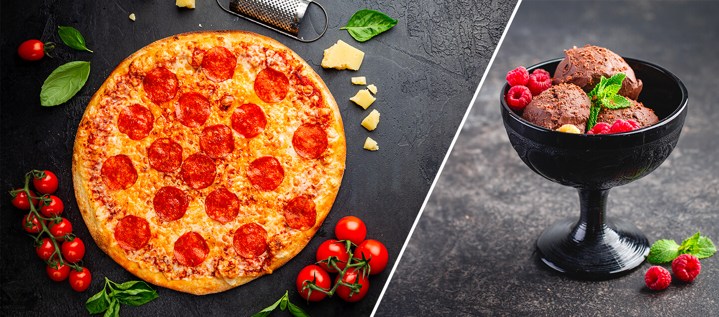 Menu Pizza au choix avec salade et boule glace dès 2 personnes
