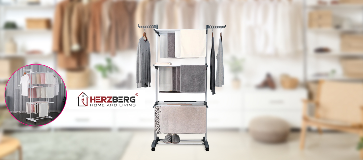 Etendoir à linge pratique avec 6 étagères pliables Herzberg Realdeals.ch