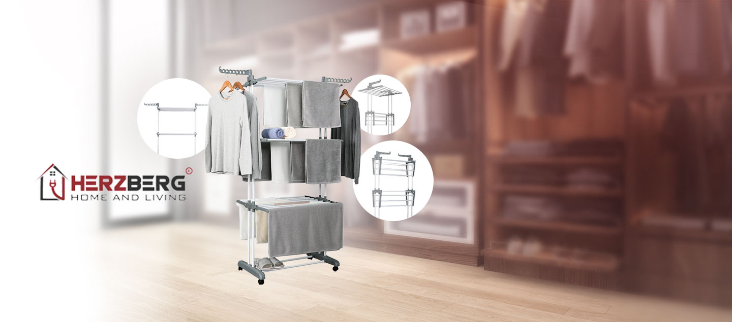 Etendoir à linge pratique avec 6 étagères pliables Herzberg Realdeals.ch