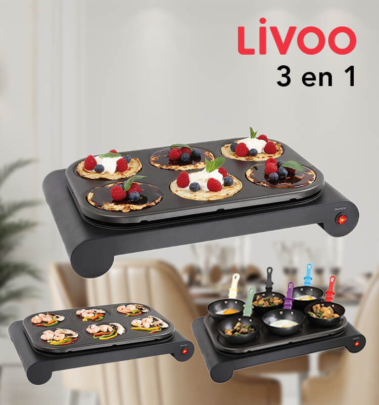 Set 3 en 1 mini woks, crêpière et grill Livoo Realdeals.ch