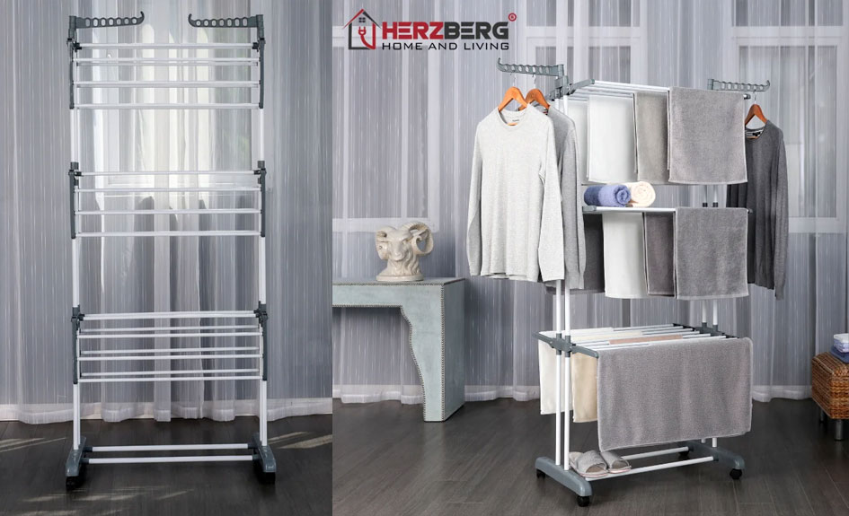 Etendoir à linge pratique avec 6 étagères pliables Herzberg Realdeals.ch