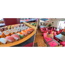 Bateau sushis avec salade et verres de saké dès 2 personnes