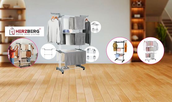 Etendoir à linge pratique avec 6 étagères pliables HERZBERG