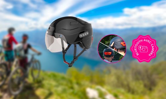 Casque vélo Bluetooth avec caméra, batterie (1500 mAh), clignotants et freinage LED intégrés