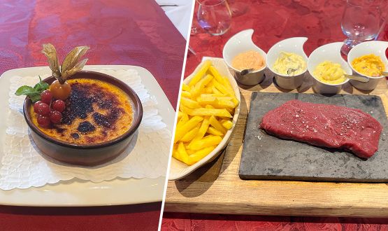 Menu Steak de boeuf ou cheval sur Ardoise avec entrée, dessert et Verre de bienvenue dès 2 personnes
