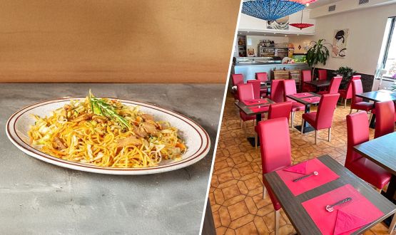 Menu Nouilles sautées au poulet avec entrée et dessert dès 2 personnes