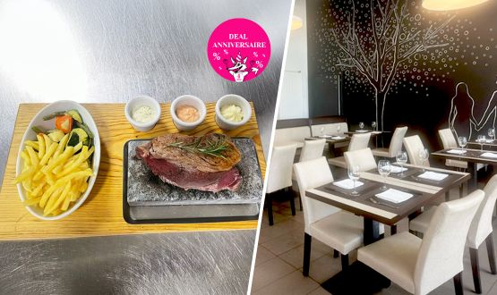 Menu Entrecôte sur ardoise avec entrée, dessert et Verre de bienvenue dès 2 personnes
