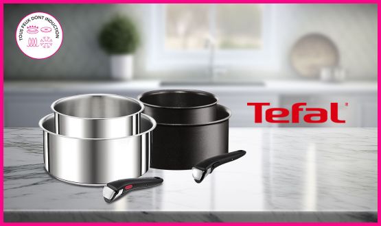 Set de 2 casseroles tous feux dont Induction avec poignée amovible TEFAL