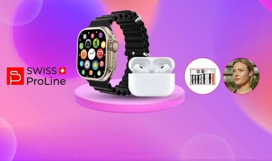 Coffret montre connectée, écouteurs sans fil Bluetooth, protection écran avec 8 bracelets Swiss ProLine