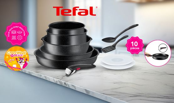 Batterie de cuisine 10 pièces avec poignée amovible tous feux dont Induction TEFAL