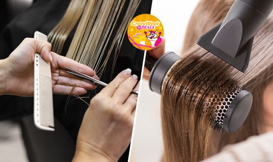 Coupe avec brushing pour cheveux courts à longs