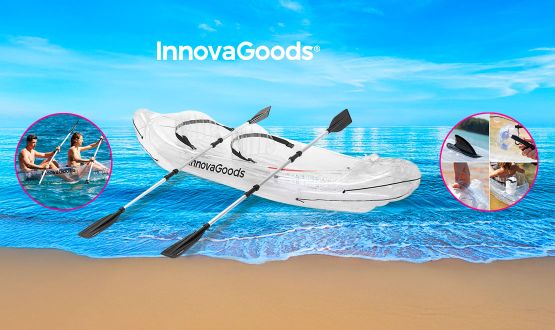 Kayak gonflable transparent avec accessoires (Sac de transport, pompe haute pression, 2 pagaies et kit de réparation)