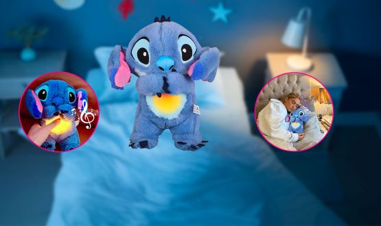 Peluche berceuse Stitch ultra douce avec lumière et effet respirant