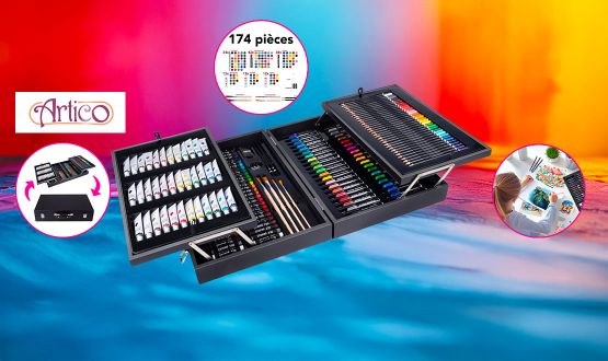 Coffret de dessin en bois avec 174 pièces ARTICO