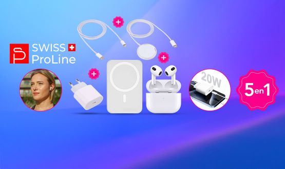 Kit indispensable de secours Swiss ProLine (Batterie magnétique / Câble USB C / Chargeur / Chargeur magnétique / Ecouteurs sans fil)