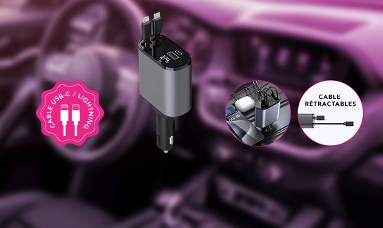 Chargeur de voiture pratique 4en1 avec câbles rétractables