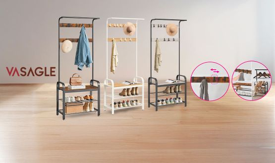 Porte-manteaux 4en1 avec étagères pour chaussures VASAGLE
