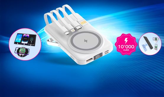 Batterie portable magique avec fonction magnétique et 4 câbles intégrés