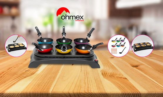 Set 3en1 mini woks, crêpière et grill Ohmex