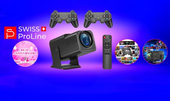 Projecteur connecté haute définition 4K avec 3'000 jeux inclus (Netflix, Youtube, Amazon) Swiss ProLine