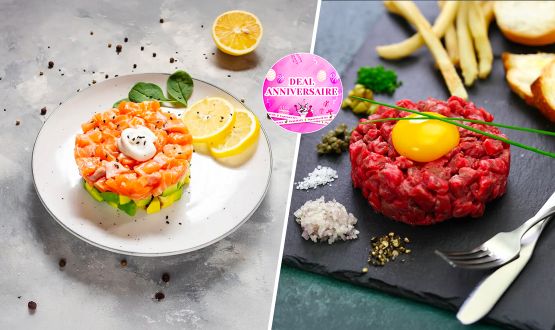 Tartare au choix (boeuf ou saumon) avec Buffet de salades dès 2 personnes (sur place ou à emporter)