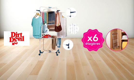 Etendoir à linge pratique avec 6 étagères pliables DIRT DEVIL