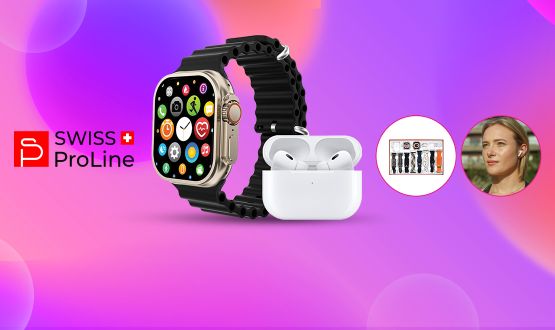 Coffret montre connectée, écouteurs sans fil Bluetooth, protection écran avec 8 bracelets Swiss ProLine