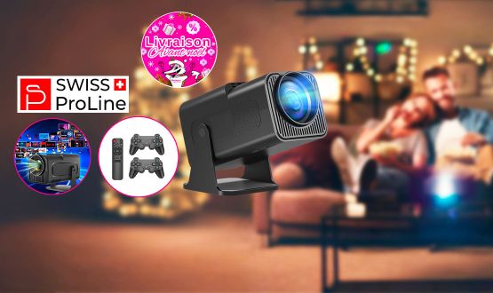 Projecteur connecté haute définition 4K avec 3’000 jeux inclus (Netflix, Youtube, Amazon) Swiss ProLine