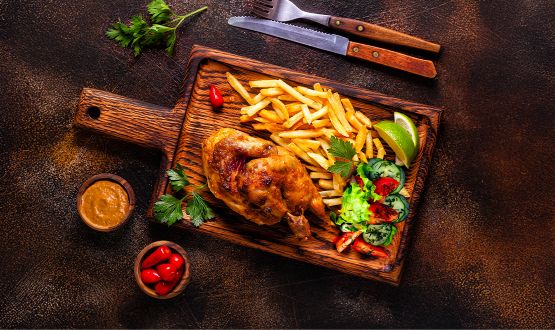 Menu Demi-poulet grillé avec entrée et dessert dès 2 personnes