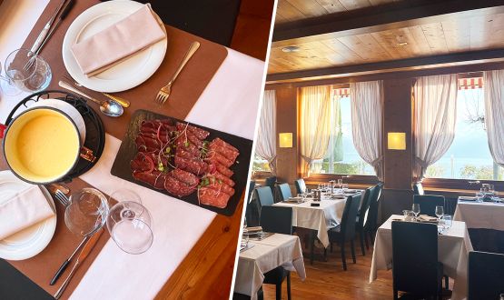 Menu Fondue moitié-moitié avec Ardoise de charcuterie, dessert et Bouteille de vin (selon formule) dès 2 personnes