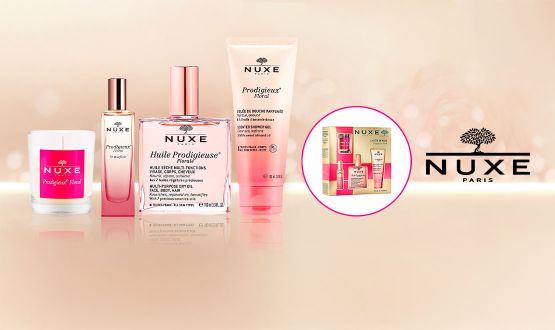 Coffret de beauté NUXE (Huile Prodigieuse 100ml, Parfum 15ml, Gel Douche 100ml, Bougie parfumée 70g)