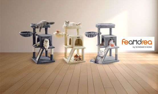 Arbre à chat avec planche à gratter, cabane et pompon 96 cm FEANDREA
