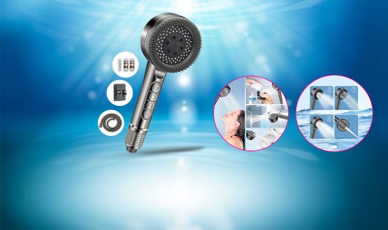 Pommeau de douche avec 4 modes puissants (tuyau de douche et support inclus)
