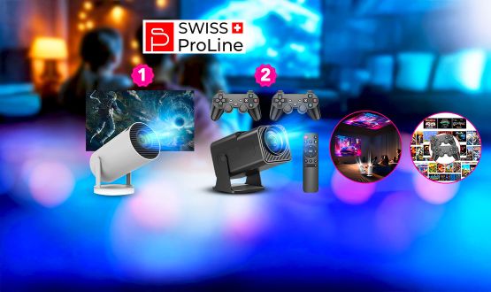 Projecteur connecté haute définition 4K (Application Netflix, Youtube, Amazon) Swiss ProLine - Classique ou avec 3'000 jeux