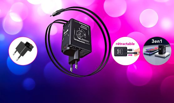 Chargeur pratique 3en1 avec 2 câbles rétractables intégrés