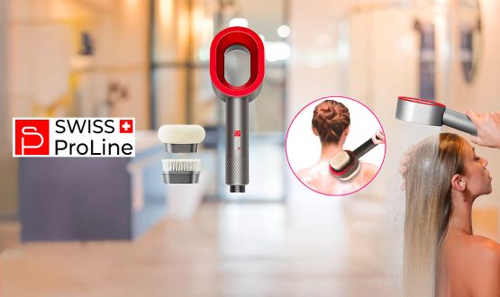 Pommeau de douche magnétique 3en1 (Soin purifiant, brosse nettoyante, brosse relaxante) Swiss ProLine