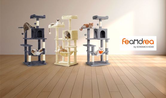 Arbre à chat XXL avec hamac, cabane et pompon 143cm FEANDREA