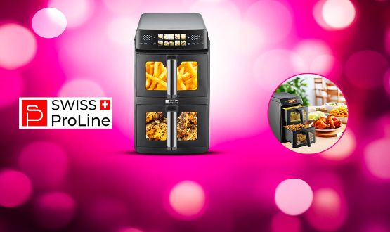 Friteuse à air chaud Air Fryer 10L (sans huile) avec double compartiments superposés Swiss ProLine