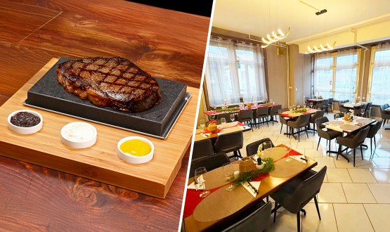 Menu Steak de boeuf sur ardoise avec entrée et dessert dès 2 personnes