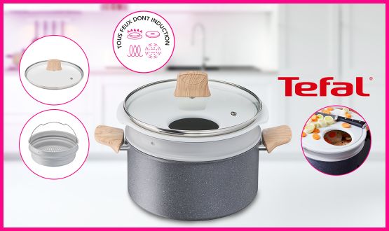 Set Cocotte TEFAL avec 3 accessoires (panier vapeur, planche à découper et couvercle)