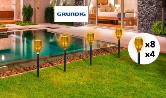 Set de 4 ou 8 lampes solaires LED effet flamme GRUNDIG