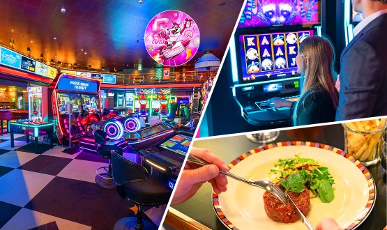 Menu gourmand avec Entrée au Casino de Montreux, Carte club, 5 jetons pour les jeux d'arcades à la Lucky Arena et CHF 10.- de jeu