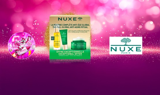 Coffret Voyage NUXE (Sérum 30ml, Crème de jour 50ml, Contour des yeux 15ml, Trousse de toilette)