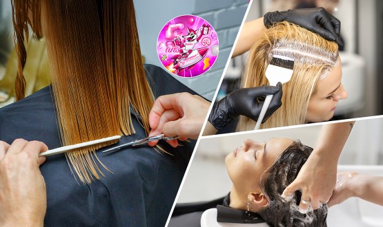 Coupe avec Shampoing et Styling et avec ou sans Coloration racines