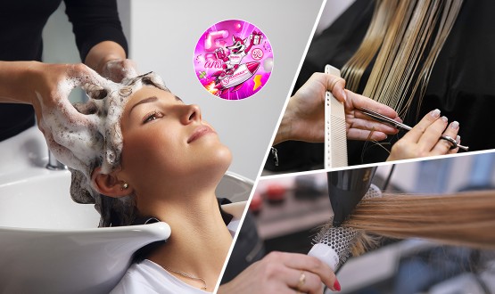 Coupe avec Shampoing, Soin et Brushing sur cheveux courts à mi-longs