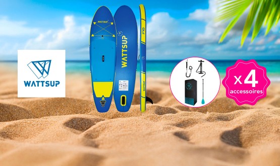 Paddle XL (305x81x15cm) avec accessoires WATTSUP (Sac de transport, leash, pompe haute pression, pagaie 3 sections)