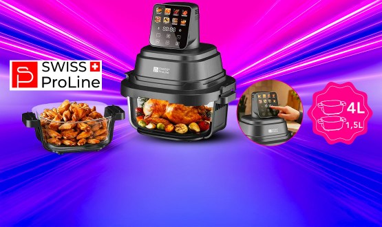Friteuse Crispy Air Fryer (sans huile) portable avec double compartiments en verre Swiss ProLine