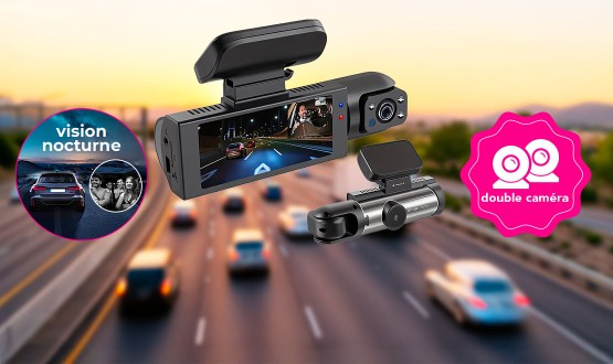 Caméra de surveillance pour voiture avec double caméra (DashCam)